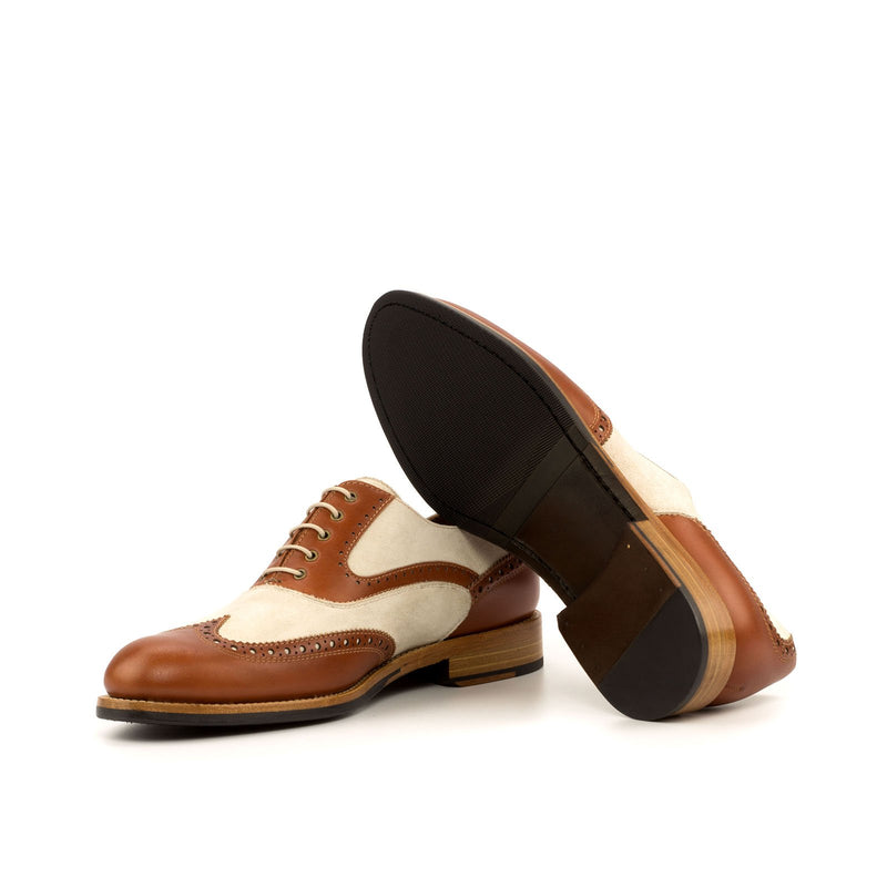 Ambrogio 3611 Bespoke Custom Women's Shoes Cognac & Ivory Suede / Calf-Skin Leather Wingtip Oxfords (AMBW1076)-AmbrogioShoes
