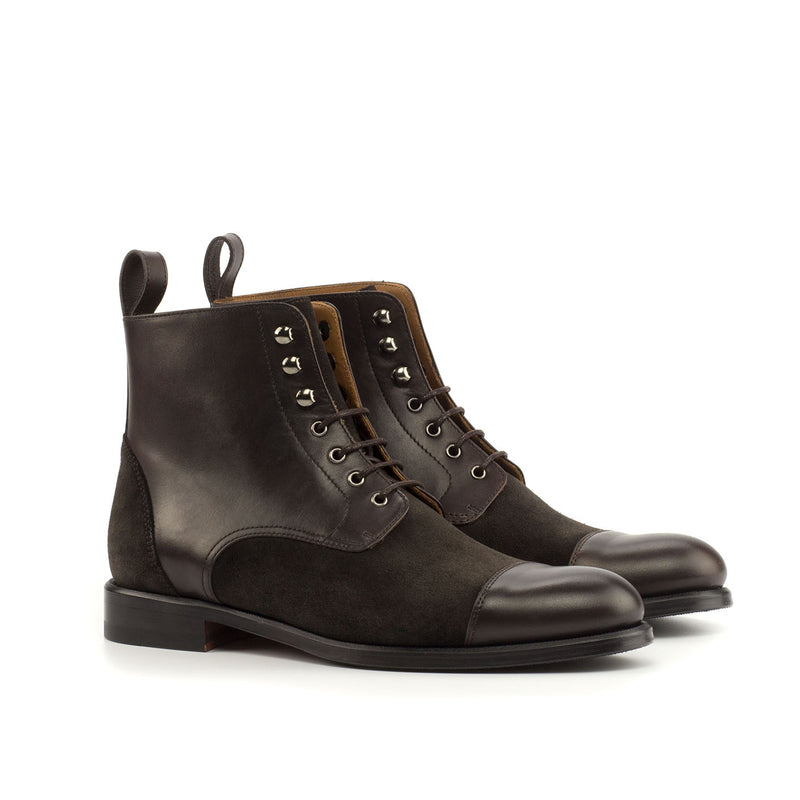 Ambrogio 4229 Bespoke Custom Women's Shoes Dark Brown Suede / Calf-Skin Leather Brogue Boots (AMBW1048)-AmbrogioShoes