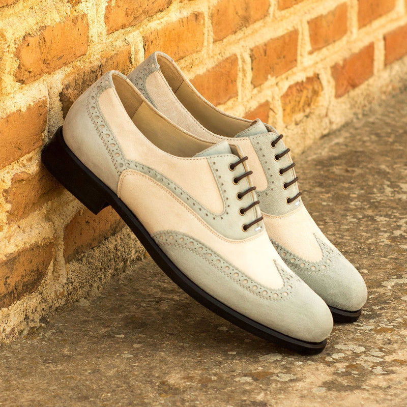 Ambrogio 3543 Bespoke Custom Women's Shoes Gray & Ivory Suede Leather Brogue Oxfords (AMBW1060)-AmbrogioShoes