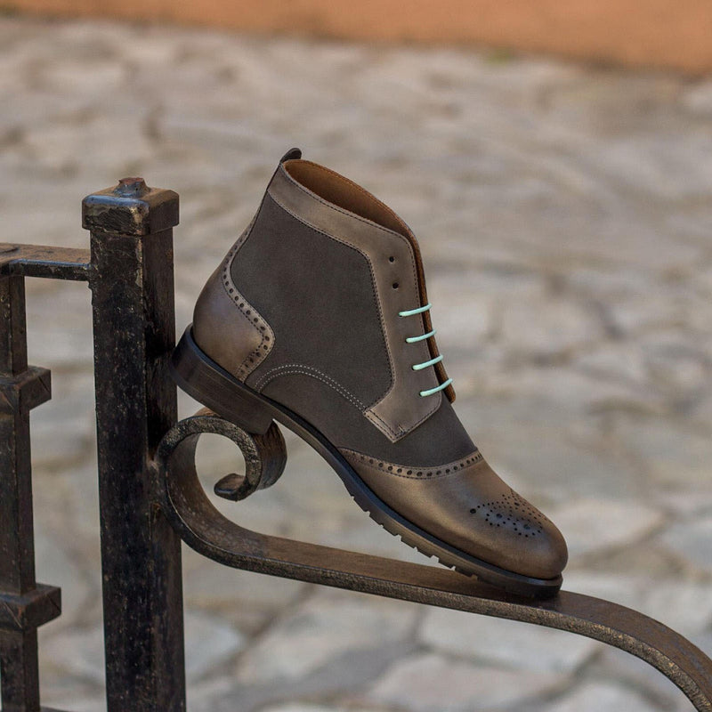 Ambrogio 3061 Bespoke Custom Women's Shoes Gray Suede / Calf-Skin Leather Brogue Boots (AMBW1041)-AmbrogioShoes