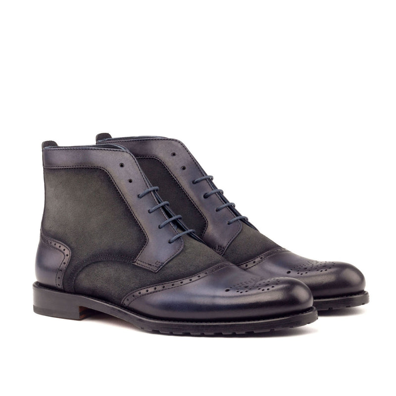Ambrogio 3049 Bespoke Custom Women's Shoes Gray Suede / Calf-Skin Leather Brogue Boots (AMBW1042)-AmbrogioShoes