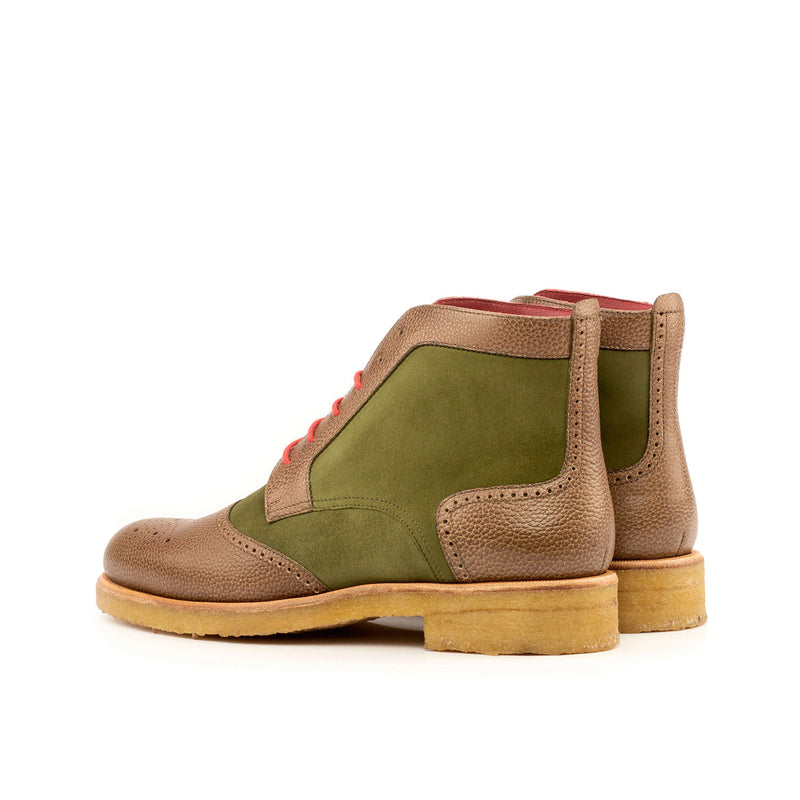 Ambrogio 3952 Bespoke Custom Women's Shoes Green & Brown Suede / Full Grain Leather Brogue Boots (AMBW1040)-AmbrogioShoes