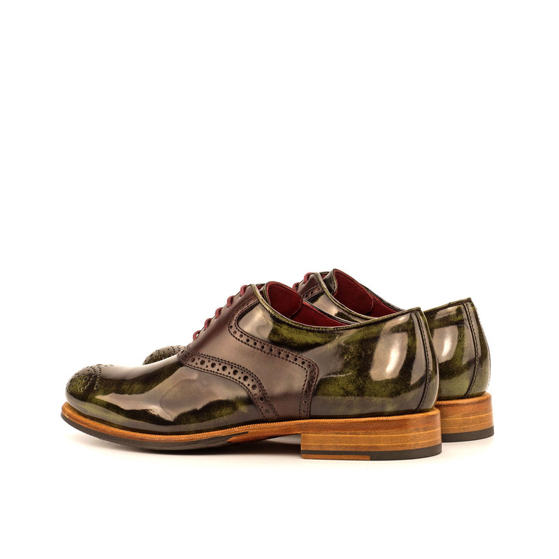 Ambrogio 4141 Bespoke Custom Women's Shoes Green & Burgundy Polished Calf-Skin Leather Saddle Oxfords (AMBW1085)-AmbrogioShoes