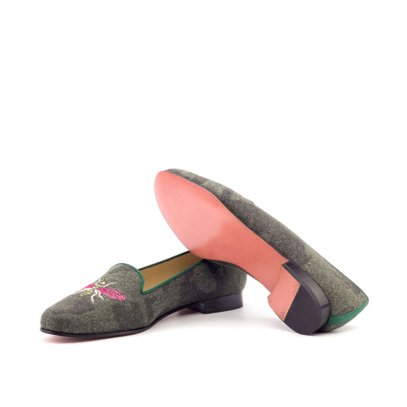 Ambrogio 2696 Bespoke Custom Women's Shoes Green Grossgrain / Fabric Rose Loafers (AMBW1059)-AmbrogioShoes