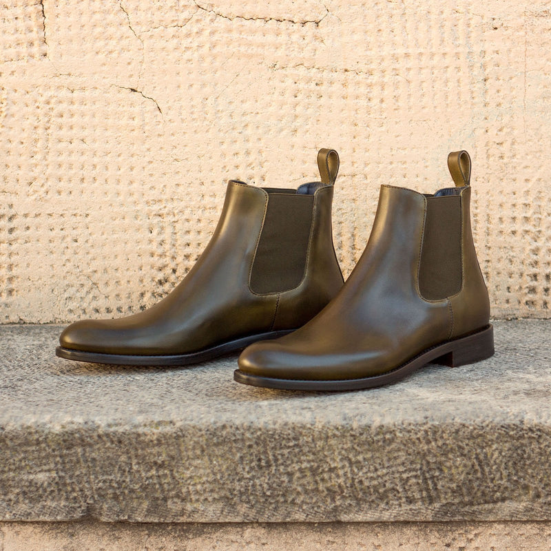 Ambrogio 3231 Bespoke Custom Women's Shoes Green Olive Calf-Skin Leather Chelsea Boots (AMBW1077)-AmbrogioShoes
