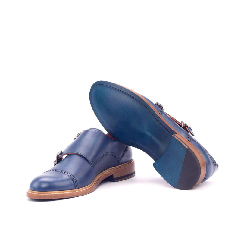 Ambrogio 3045 Bespoke Custom Women's Shoes Navy Calf-Skin Leather Monk-Straps Loafers (AMBW1035)-AmbrogioShoes