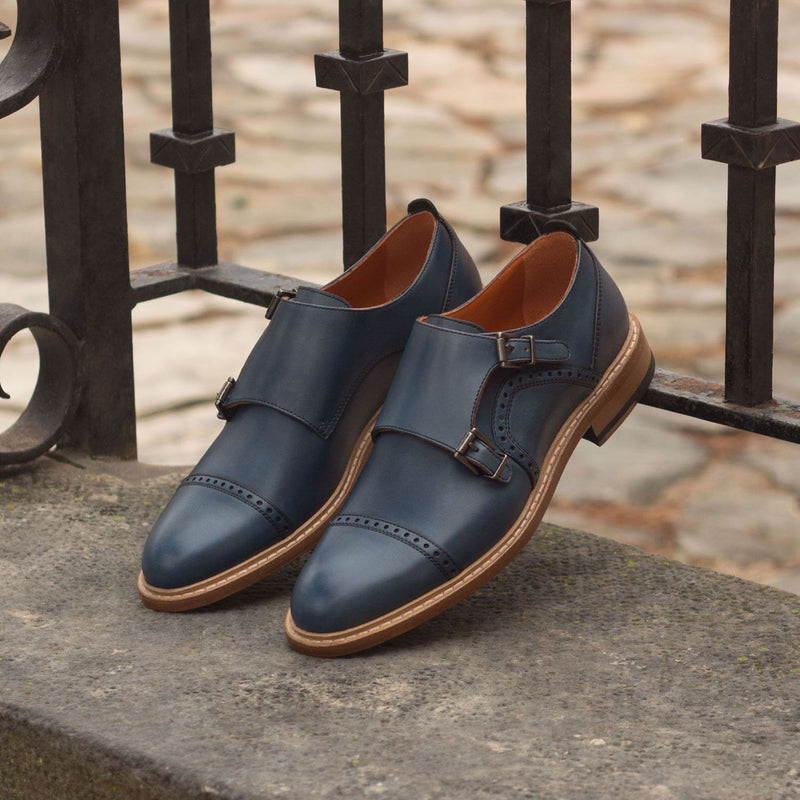 Ambrogio 3045 Bespoke Custom Women's Shoes Navy Calf-Skin Leather Monk-Straps Loafers (AMBW1035)-AmbrogioShoes