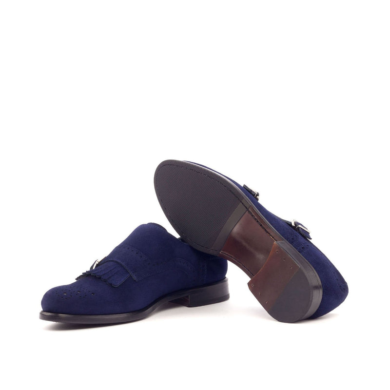 Ambrogio 3075 Bespoke Custom Women's Shoes Navy Suede Leather Kiltie Monk-Straps Loafers (AMBW1018)-AmbrogioShoes