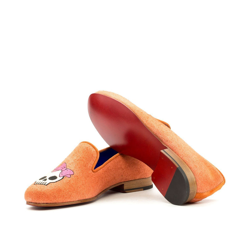 Ambrogio 3471 Bespoke Custom Women's Shoes Orange Linen / Suede Leather Audrey Loafers (AMBW1053)-AmbrogioShoes