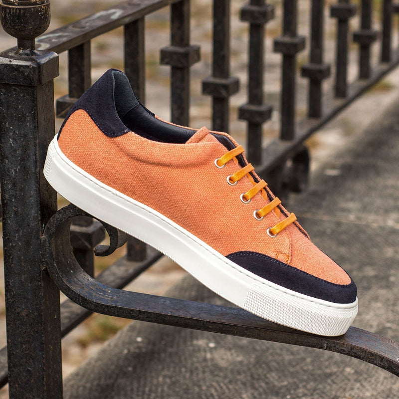 Ambrogio 4268 Bespoke Custom Women's Shoes Orange & Navy Linen / Lux Suede Leather Casual Sneakers (AMBW1000)-AmbrogioShoes
