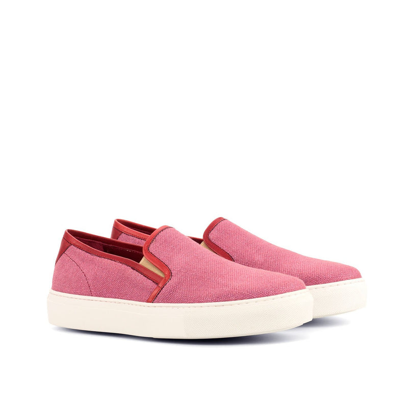 Ambrogio 4191 Bespoke Custom Women's Shoes Plum & Red Linen / Suede Leather Slip-On Sneakers (AMBW1009)-AmbrogioShoes