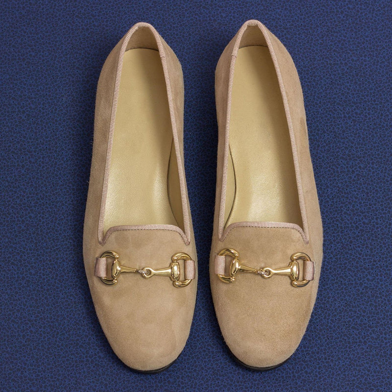 Ambrogio 2100 Bespoke Custom Women's Shoes Taupe Green Suede Leather Horsebit Loafers (AMBW1069)-AmbrogioShoes