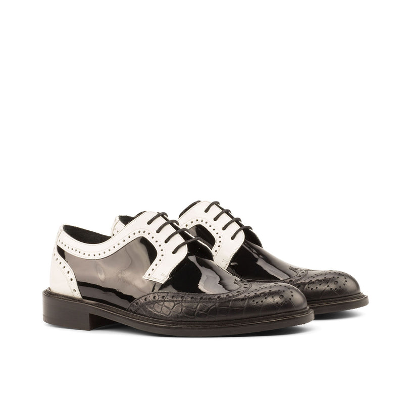 Ambrogio 3909 Bespoke Custom Women's Shoes Taupe Patent / Crocodile Print Derby Oxfords (AMBW1026)-AmbrogioShoes