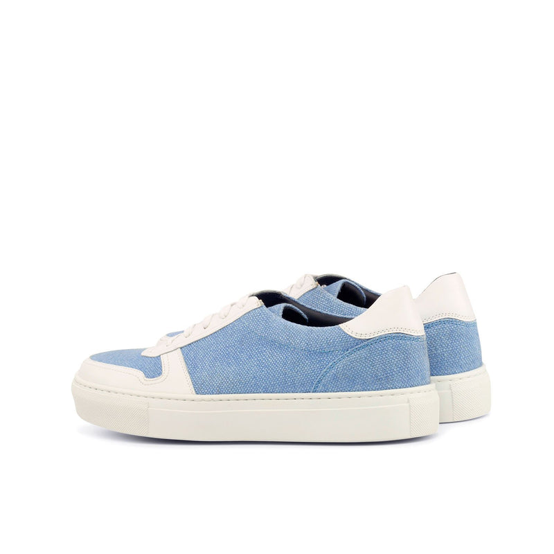 Ambrogio 4226 Bespoke Custom Women's Shoes White & Blue Linen / Suede Leather Casual Sneakers (AMBW1007)-AmbrogioShoes