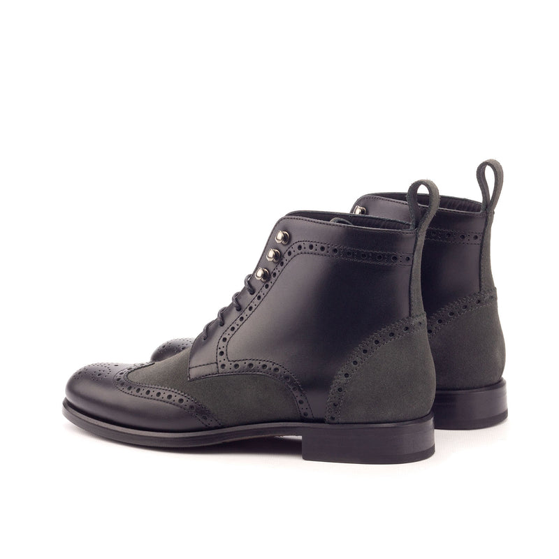 Ambrogio Bespoke Custom Women's Shoes Black Suede / Calf-Skin Leather Military Boots (AMBW1091)-AmbrogioShoes