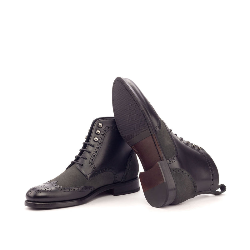 Ambrogio Bespoke Custom Women's Shoes Black Suede / Calf-Skin Leather Military Boots (AMBW1091)-AmbrogioShoes