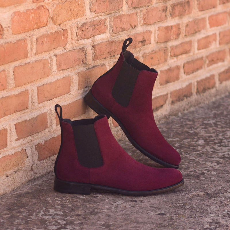 Ambrogio Bespoke Custom Women's Shoes Black & Wine Suede Leather Wingtip Boots (AMBW1099)-AmbrogioShoes