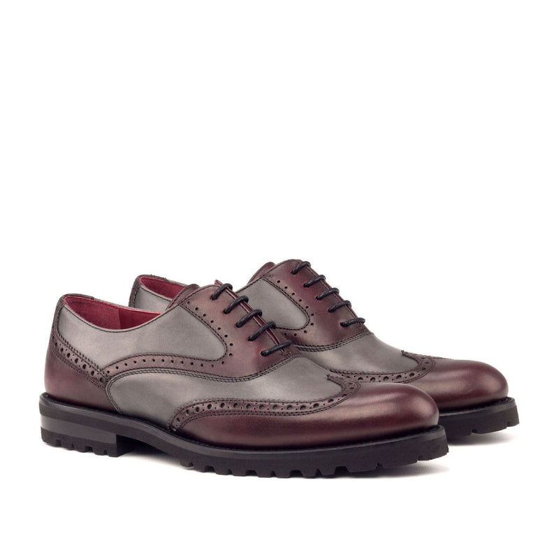 Ambrogio Bespoke Custom Women's Shoes Burgundy & Gray Calf-Skin Leather Wingtip Oxfords (AMBW1095)-AmbrogioShoes