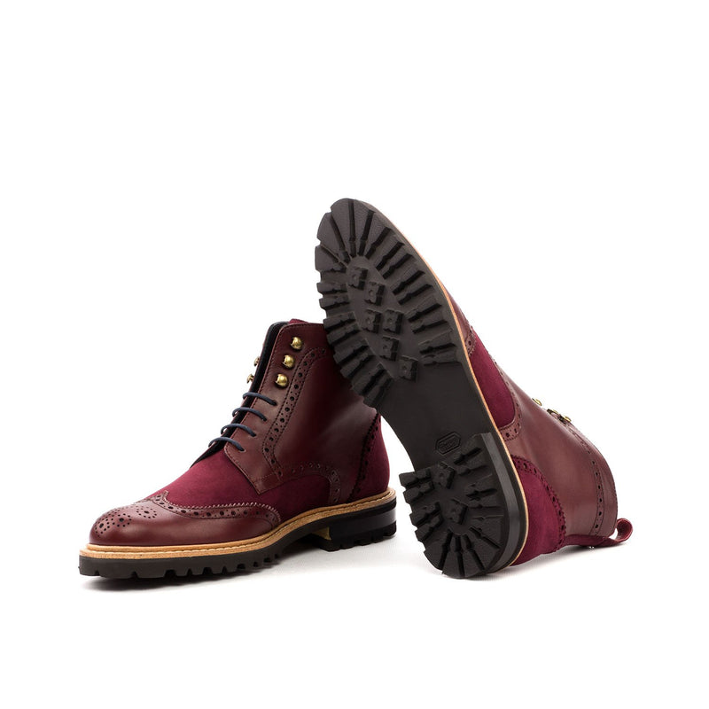 Ambrogio Bespoke Custom Women's Shoes Burgundy & Wine Suede / Calf-Skin Leather Wingtip Boots (AMBW1098)-AmbrogioShoes