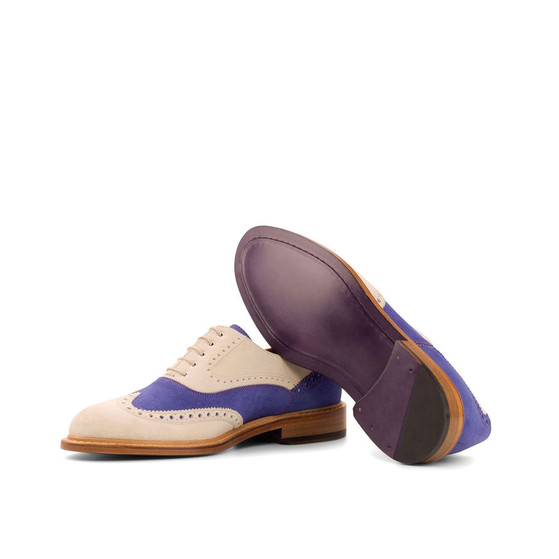 Ambrogio Bespoke Custom Women's Shoes Ivory & Purple Suede Leather Wingtip Oxfords (AMBW1094)-AmbrogioShoes
