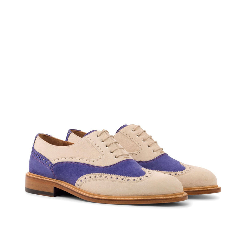 Ambrogio Bespoke Custom Women's Shoes Ivory & Purple Suede Leather Wingtip Oxfords (AMBW1094)-AmbrogioShoes