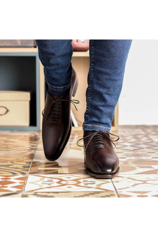 Ambrogio Bespoke Dark Brown Leather Whole-cut Oxfords (AMB2372)-AmbrogioShoes