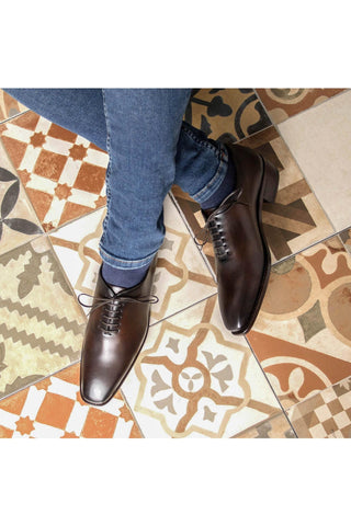 Ambrogio Bespoke Dark Brown Leather Whole-cut Oxfords (AMB2372)-AmbrogioShoes