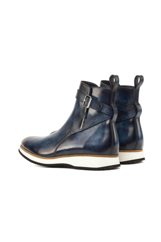 Ambrogio Bespoke Denim Patina Leather Jodhpur Boots (AMB2288)-AmbrogioShoes