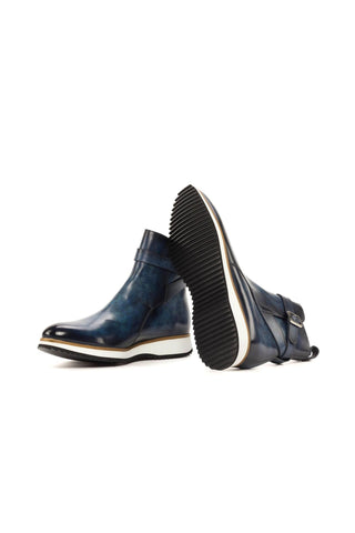 Ambrogio Bespoke Denim Patina Leather Jodhpur Boots (AMB2288)-AmbrogioShoes