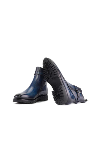 Ambrogio Bespoke Denim Patina Leather Jodhpur Boots (AMB2390)-AmbrogioShoes
