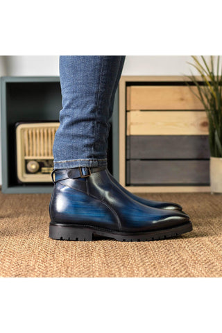 Ambrogio Bespoke Denim Patina Leather Jodhpur Boots (AMB2390)-AmbrogioShoes