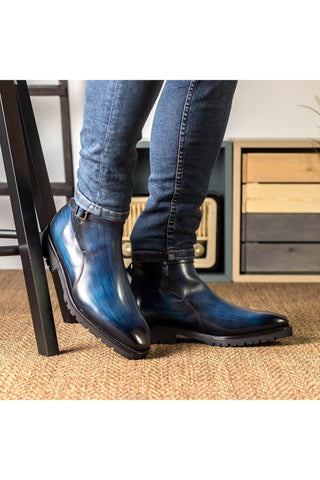 Ambrogio Bespoke Denim Patina Leather Jodhpur Boots (AMB2390)-AmbrogioShoes
