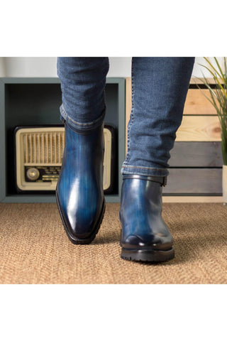 Ambrogio Bespoke Denim Patina Leather Jodhpur Boots (AMB2390)-AmbrogioShoes