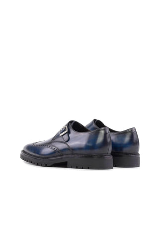Ambrogio Bespoke Denim Patina Leather Monk Strap (AMB2409)-AmbrogioShoes