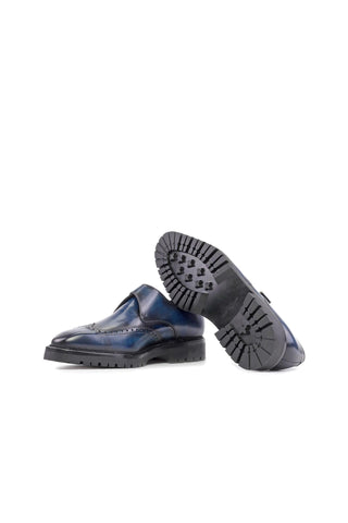 Ambrogio Bespoke Denim Patina Leather Monk Strap (AMB2409)-AmbrogioShoes