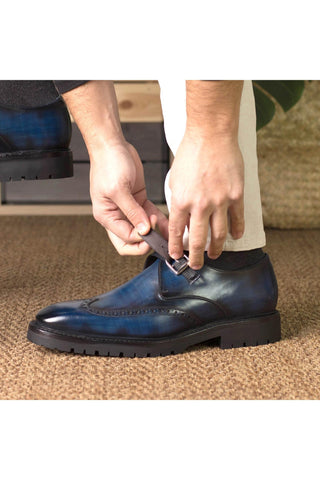 Ambrogio Bespoke Denim Patina Leather Monk Strap (AMB2409)-AmbrogioShoes