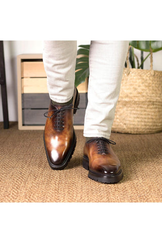 Ambrogio Bespoke Fire Patina Leather Wholecut Oxfords (AMB2406)-AmbrogioShoes