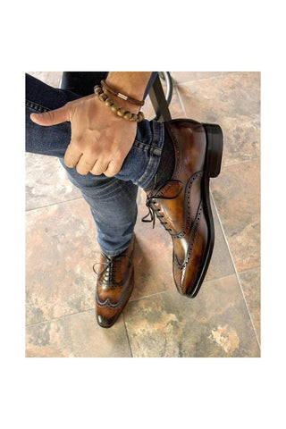 Ambrogio Bespoke Fire Patina Leather Wingtip Oxfords (AMB2374)-AmbrogioShoes