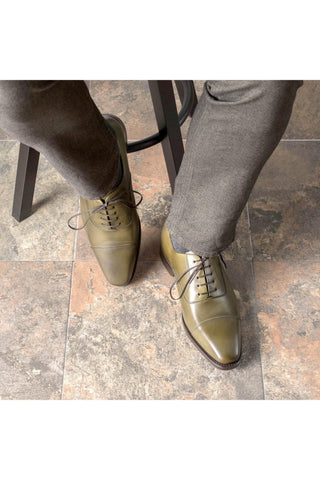 Ambrogio Bespoke Forest Green Leather Classic Cap Toe Oxfords (AMB2387)-AmbrogioShoes