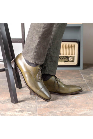 Ambrogio Bespoke Forest Green Leather Classic Cap Toe Oxfords (AMB2387)-AmbrogioShoes