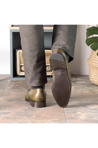 Ambrogio Bespoke Forest Green Leather Classic Cap Toe Oxfords (AMB2387)-AmbrogioShoes