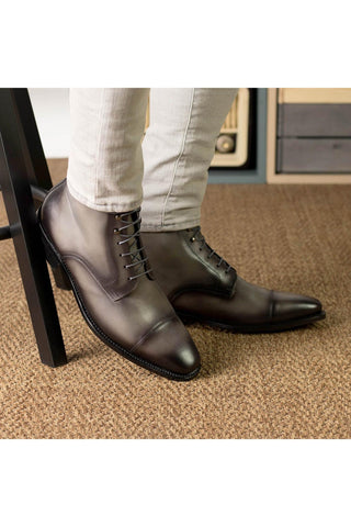 Ambrogio Bespoke Gray Leather Jumper Boots (AMB2399)-AmbrogioShoes