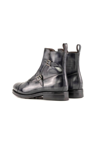 Ambrogio Bespoke Gray Patina Leather Buckle Boots (AMB2383)-AmbrogioShoes