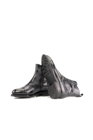 Ambrogio Bespoke Gray Patina Leather Buckle Boots (AMB2383)-AmbrogioShoes