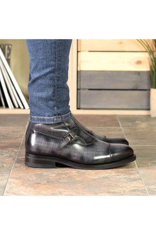 Ambrogio Bespoke Gray Patina Leather Buckle Boots (AMB2383)-AmbrogioShoes