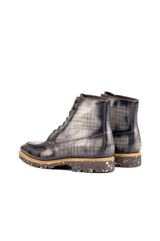 Ambrogio Bespoke Gray Patina Leather Moccasin Boots (AMB2254)-AmbrogioShoes
