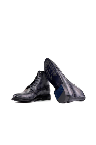 Ambrogio Bespoke Gray Patina Leather Moccasin Boots (AMB2402)-AmbrogioShoes