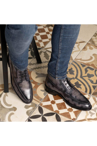 Ambrogio Bespoke Gray Patina Leather Moccasin Boots (AMB2402)-AmbrogioShoes