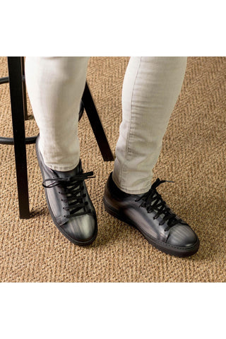 Ambrogio Bespoke Gray Patina Leather Trainer Sneakers (AMB2398)-AmbrogioShoes