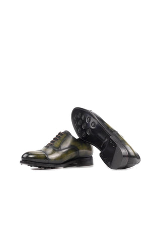 Ambrogio Bespoke Khaki Patina Leather Cap-Toe Oxfords (AMB2411)-AmbrogioShoes